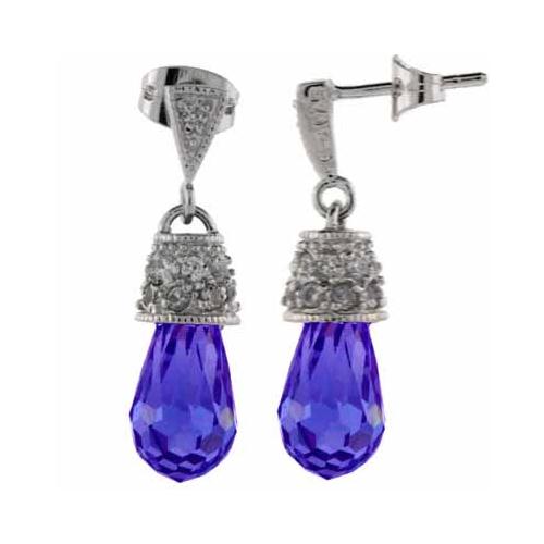 Sterling Silver Tanzanite & White CZ Raindrop Dangle Earrings