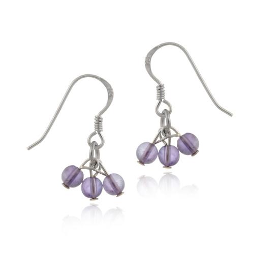 Sterling Silver Cabochon Amethyst Cluster Dangle Earrings