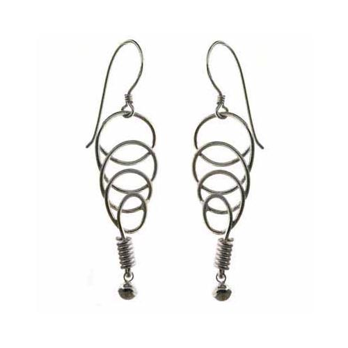 Sterling Silver Spiral & Bead Dangle Earrings