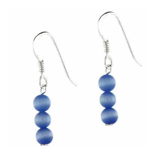Sterling Silver Light Blue Cats Eye Dangle Earrings