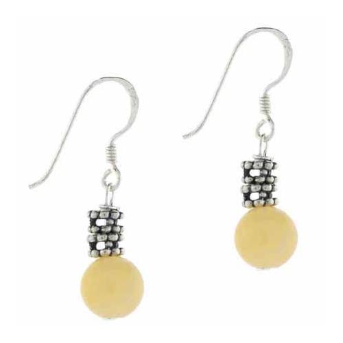 Sterling Silver Aragonite Bali Bead Dangle Earrings