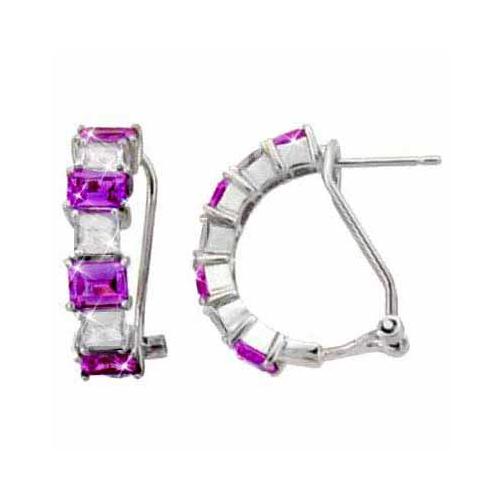Sterling Silver Amethyst and Colorless CZ Half Hoop Earrings
