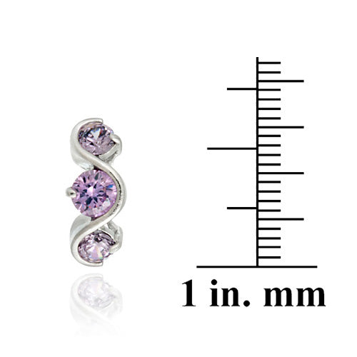 Sterling Silver Amethyst CZ Three Stone S Design Earrings-3
