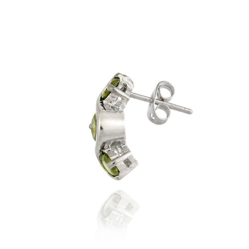 Sterling Silver Olive Green CZ Three Stone S Earrings-2