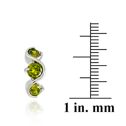 Sterling Silver Olive Green CZ Three Stone S Earrings-3