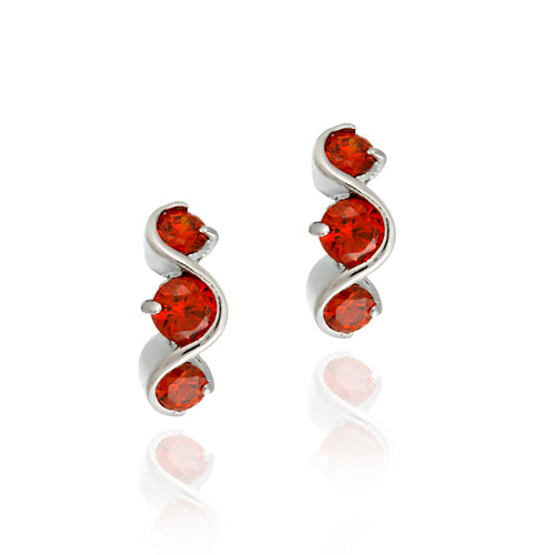 Sterling Silver Orange CZ Three Stone S Design Earrings