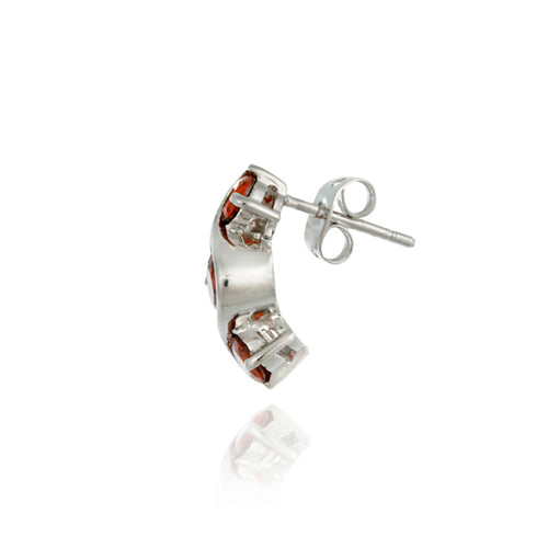 Sterling Silver Orange CZ Three Stone S Design Earrings-2