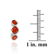 Sterling Silver Orange CZ Three Stone S Design Earrings