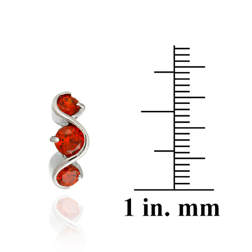 Sterling Silver Orange CZ Three Stone S Design Earrings