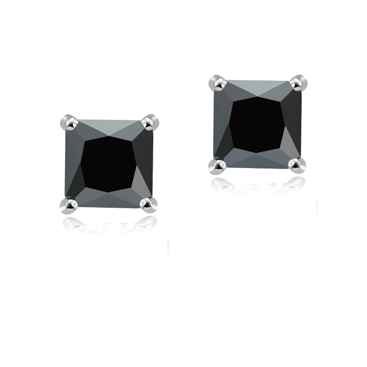 Sterling Silver 4ct Black Cubic Zirconia 7mm Square Stud Earrings