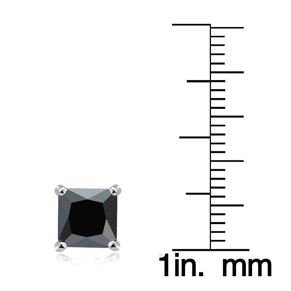 Sterling Silver 4ct Black Cubic Zirconia 7mm Square Stud Earrings-3