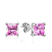 Sterling Silver 4ct Light Pink Cubic Zirconia 7mm Square Stud Earrings