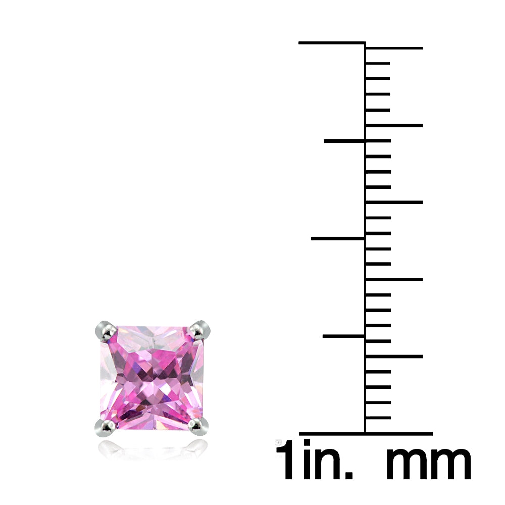 Sterling Silver 4ct Light Pink Cubic Zirconia 7mm Square Stud Earrings-3
