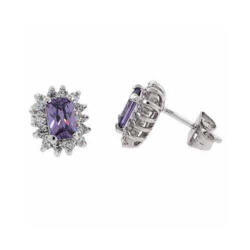 Sterling Silver Amethyst & White CZ Stud Earrings