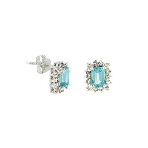 Sterling Silver Blue Topaz & CZ Stud Earrings-2