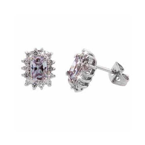 Sterling Silver Lavender & White CZ Flower Stud Earrings