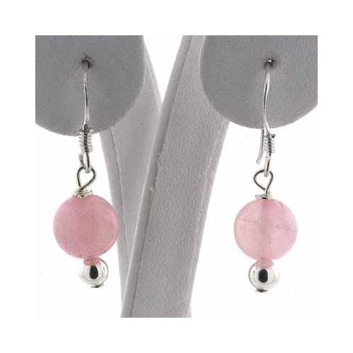Sterling Silver Rose Quartz Ball Dangle Earrings-2