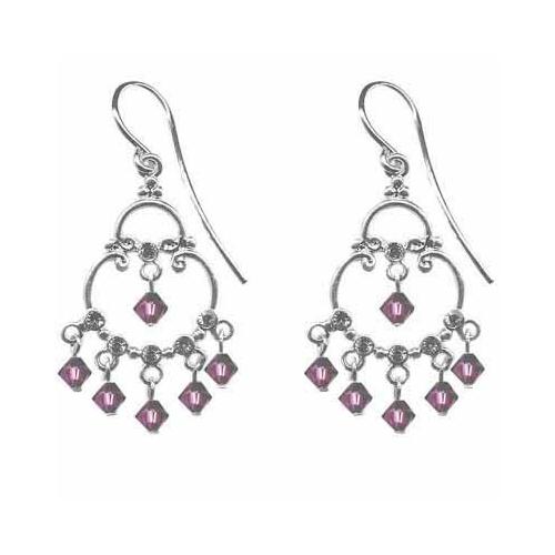 Sterling Silver Amethyst CZ & Purple Swarovski Elements Chandelier Earrings