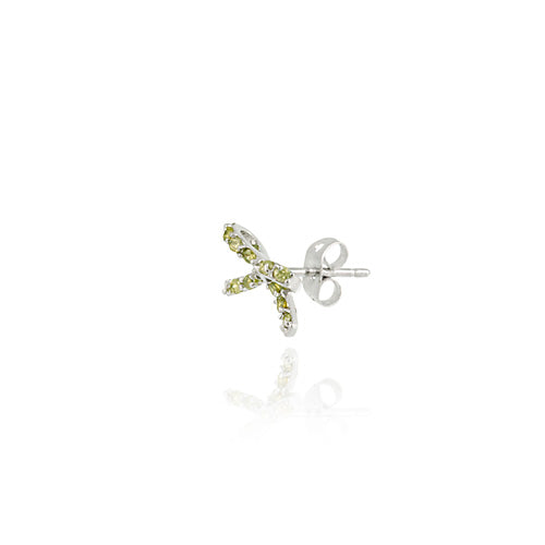 Sterling Silver Olive Green CZ Bow Stud Earrings-2