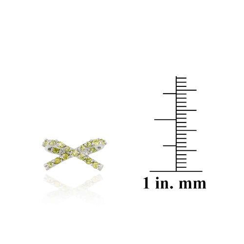 Sterling Silver Olive Green CZ Bow Stud Earrings-3
