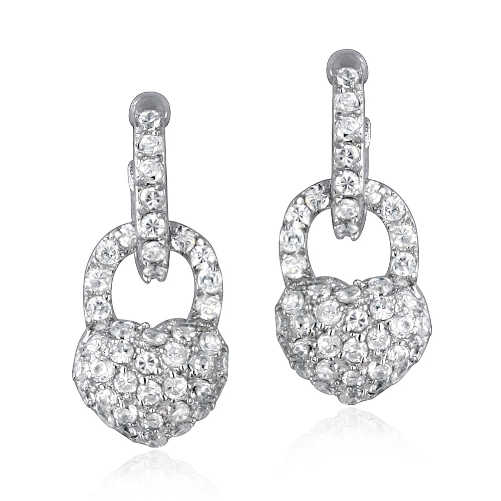 Sterling Silver CZ Heart Padlock Earrings