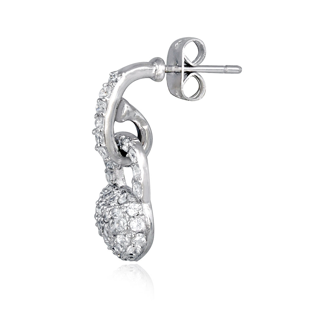 Sterling Silver CZ Heart Padlock Earrings-2