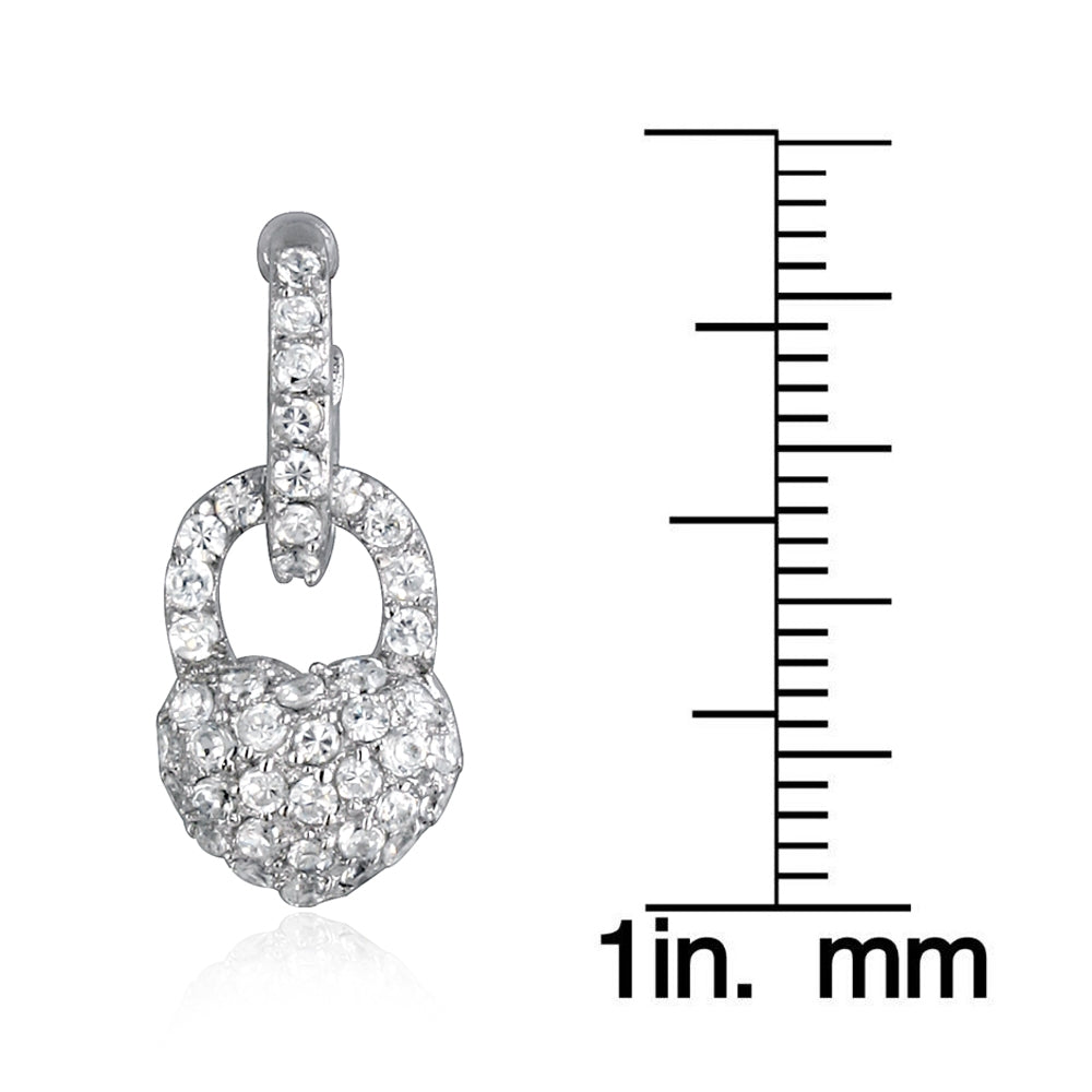 Sterling Silver CZ Heart Padlock Earrings-3