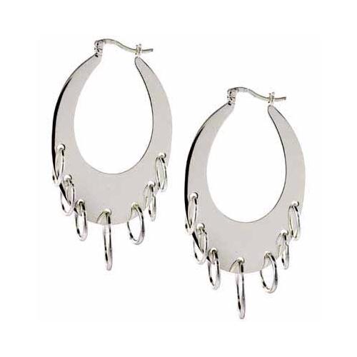 Sterling Silver Dangling Hoops Oval Earrings