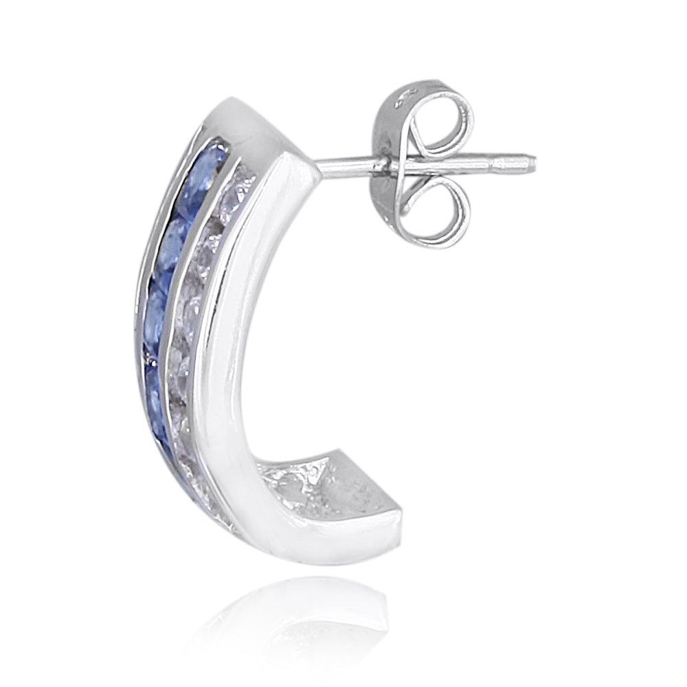 Sterling Silver Tanzanite & Clear CZ Pattern 3 Row Earrings-4