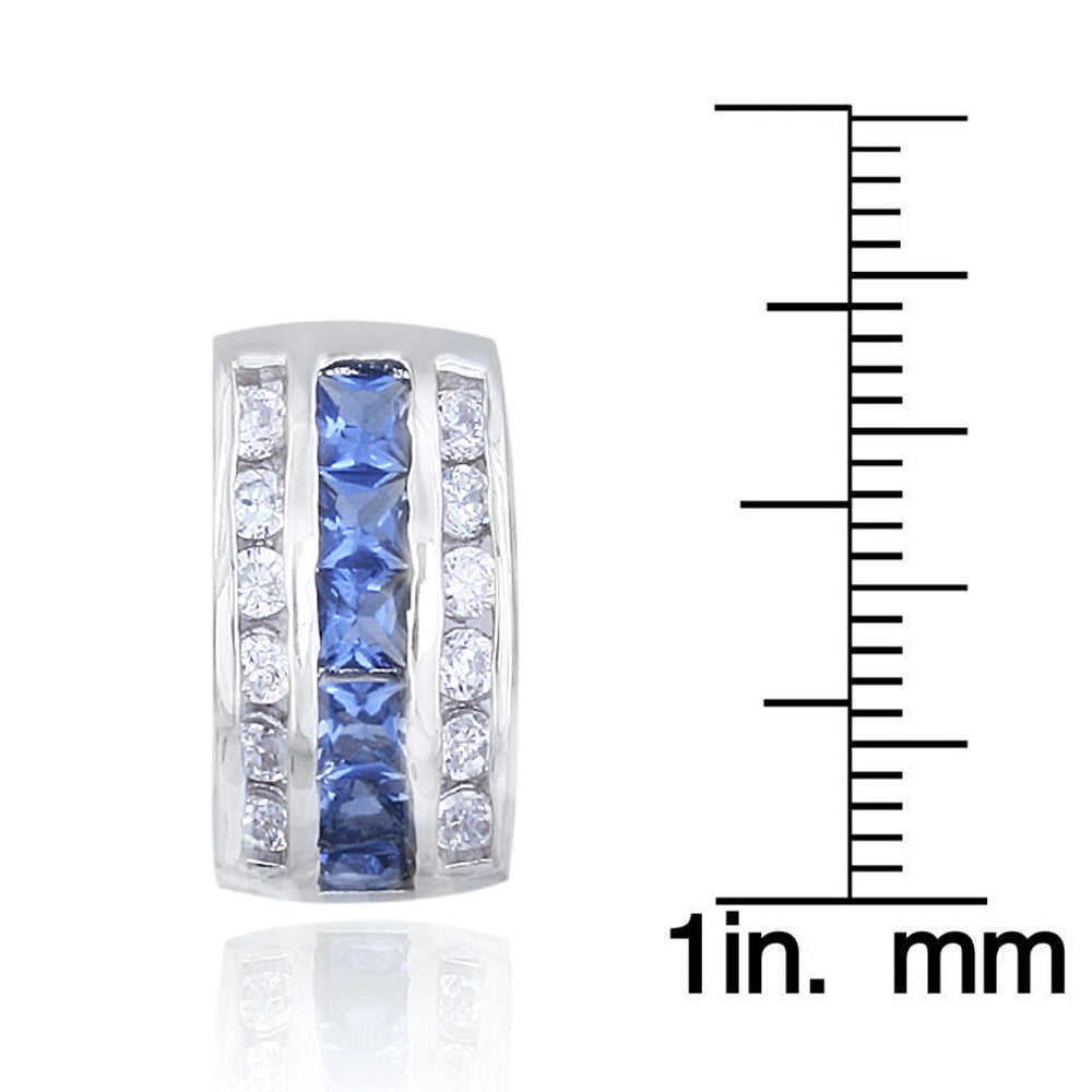 Sterling Silver Tanzanite & Clear CZ Pattern 3 Row Earrings-5