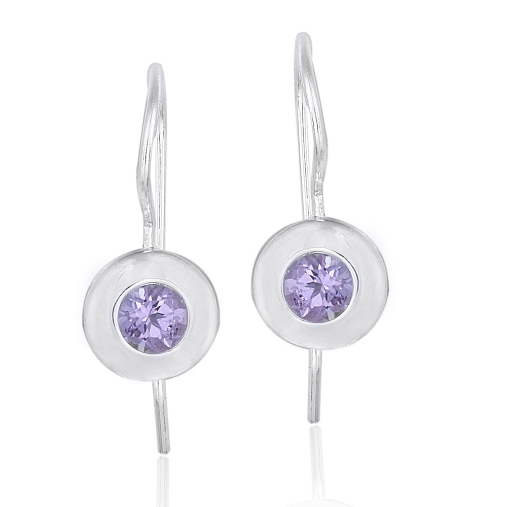 Sterling Silver Amethyst Round Drop Earrings