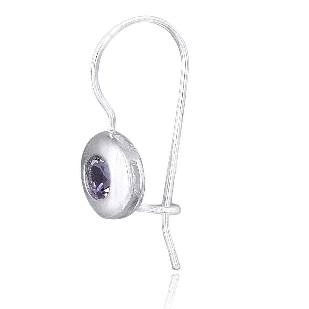 Sterling Silver Amethyst Round Drop Earrings-2
