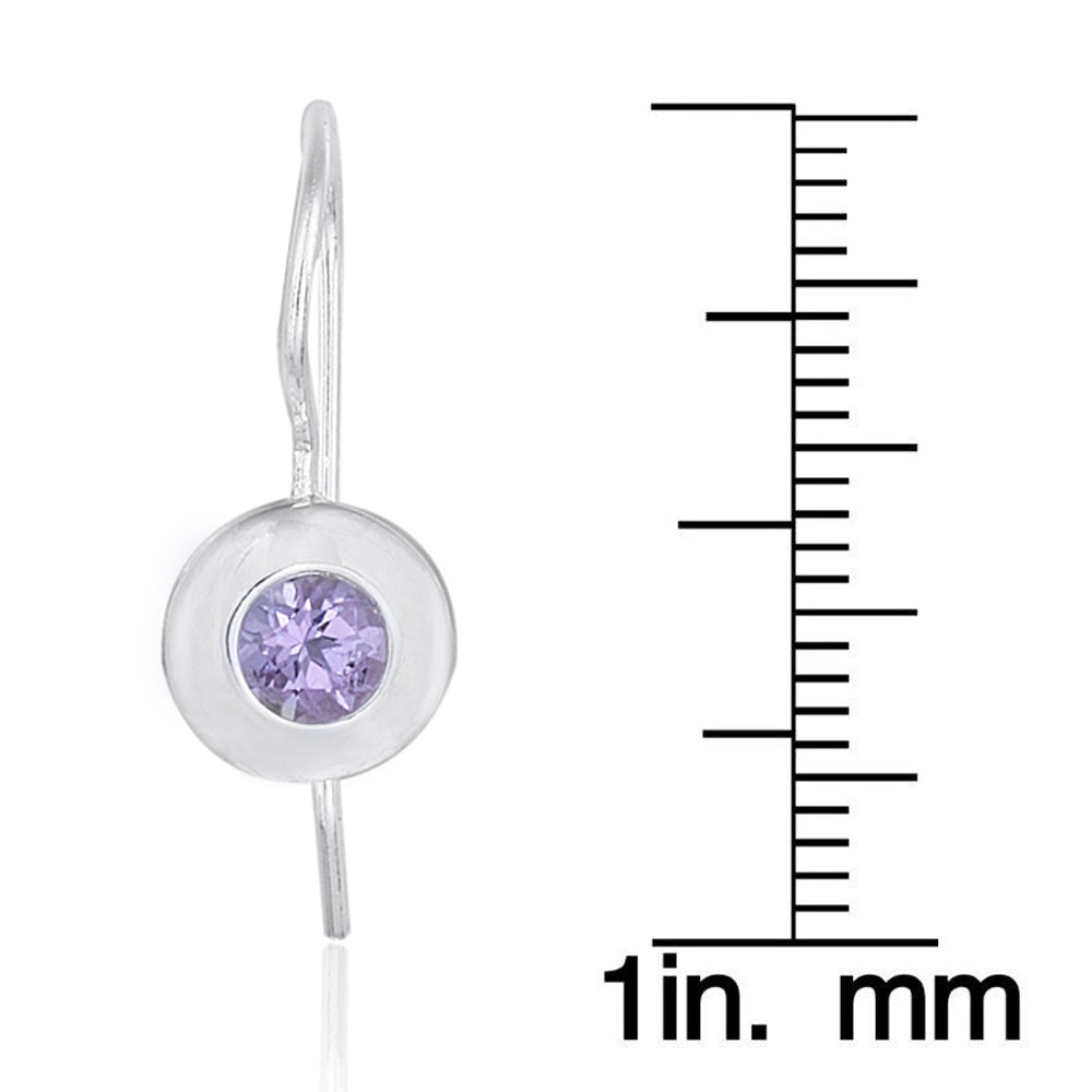 Sterling Silver Amethyst Round Drop Earrings-3