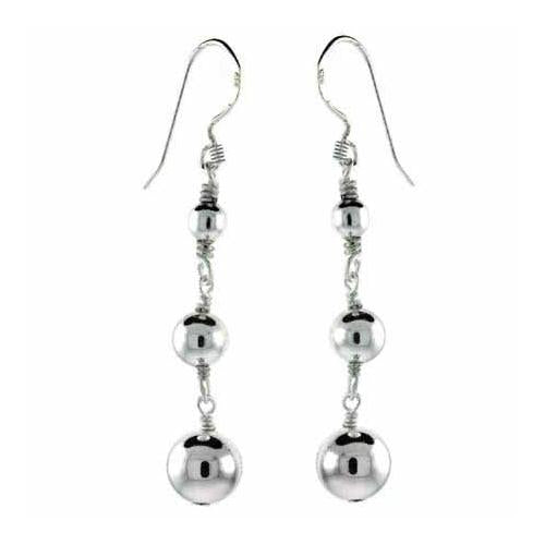 Sterling Silver Dangling Three Bead Earrings