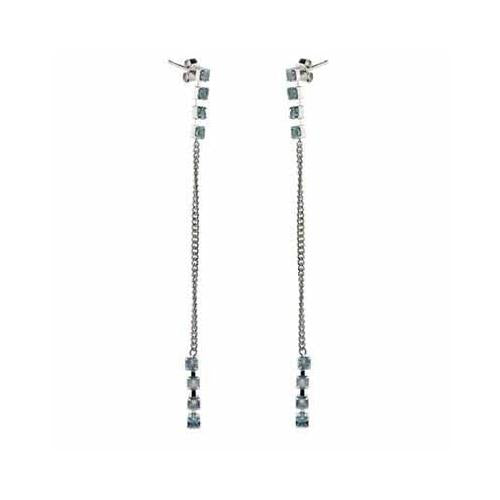 Sterling Silver Aquamarine CZ Stiletto Earrings