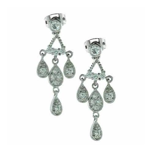Sterling Silver CZ Teardrop Chandelier Earrings