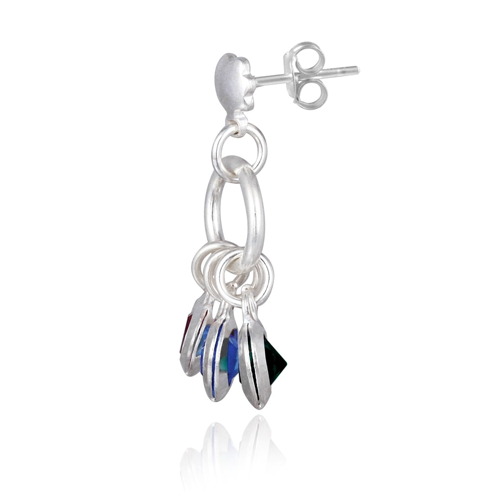 Sterling Silver Multi-Color CZ Hearts Dangle Earrings-2