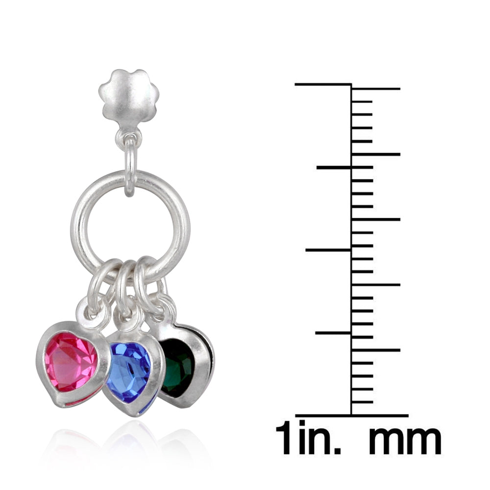 Sterling Silver Multi-Color CZ Hearts Dangle Earrings-3