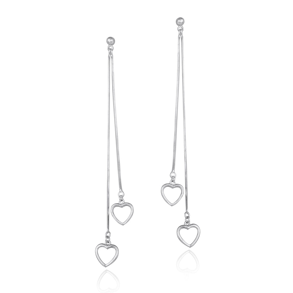 Sterling Silver Double Heart Chain Earrings