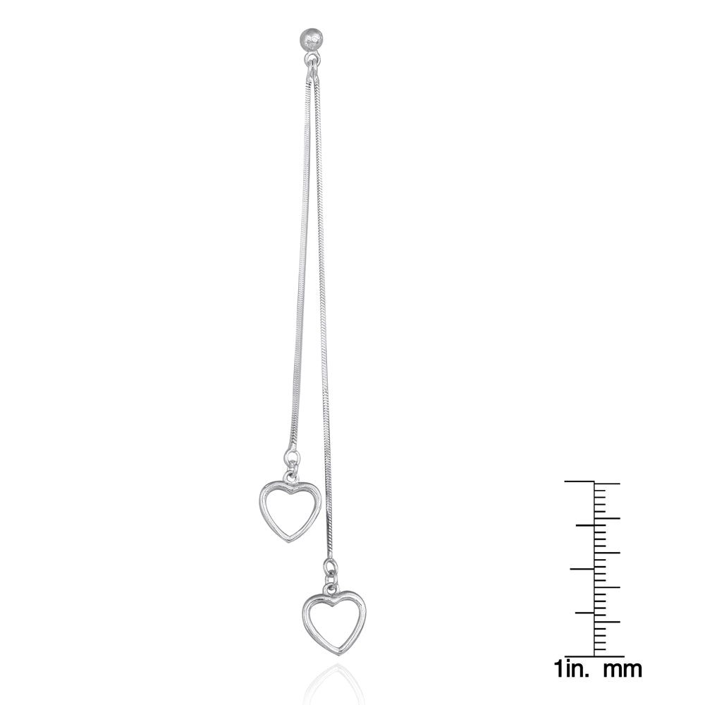 Sterling Silver Double Heart Chain Earrings-3