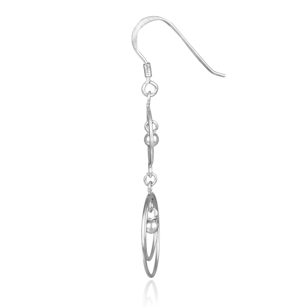 Sterling Silver Hoop Within A Hoop Bead Earrings-2