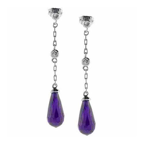 Sterling Silver  Amethyst CZ & Clear CZ Teardrop  Earrings