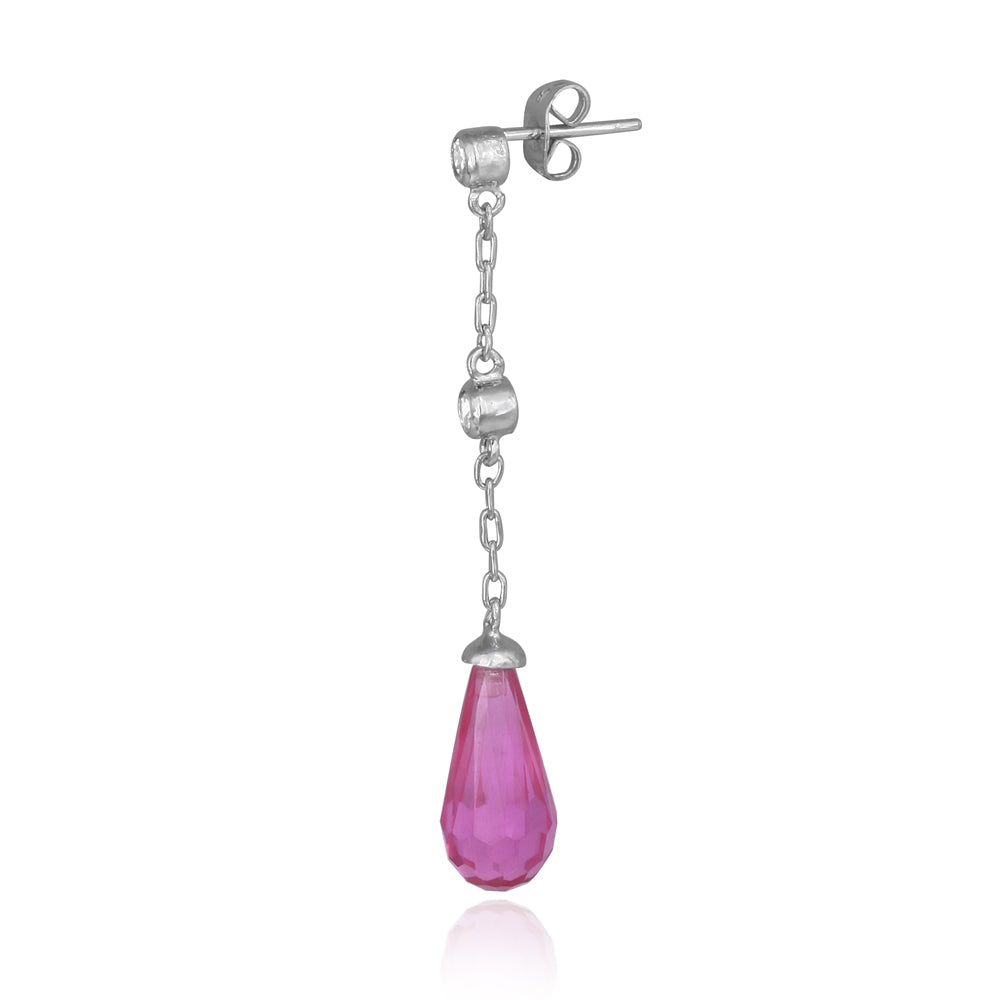 Sterling Silver Pink & White CZ Teardrop Earrings-2