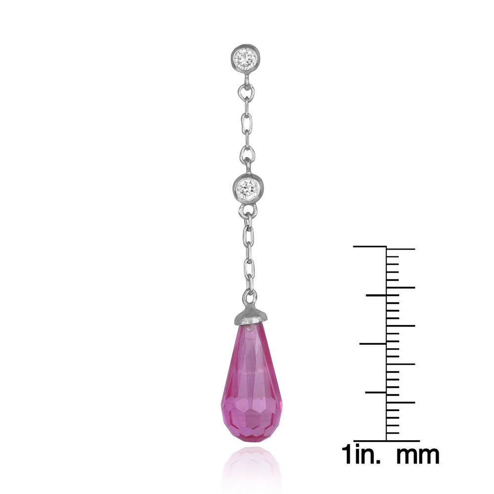 Sterling Silver Pink & White CZ Teardrop Earrings-3