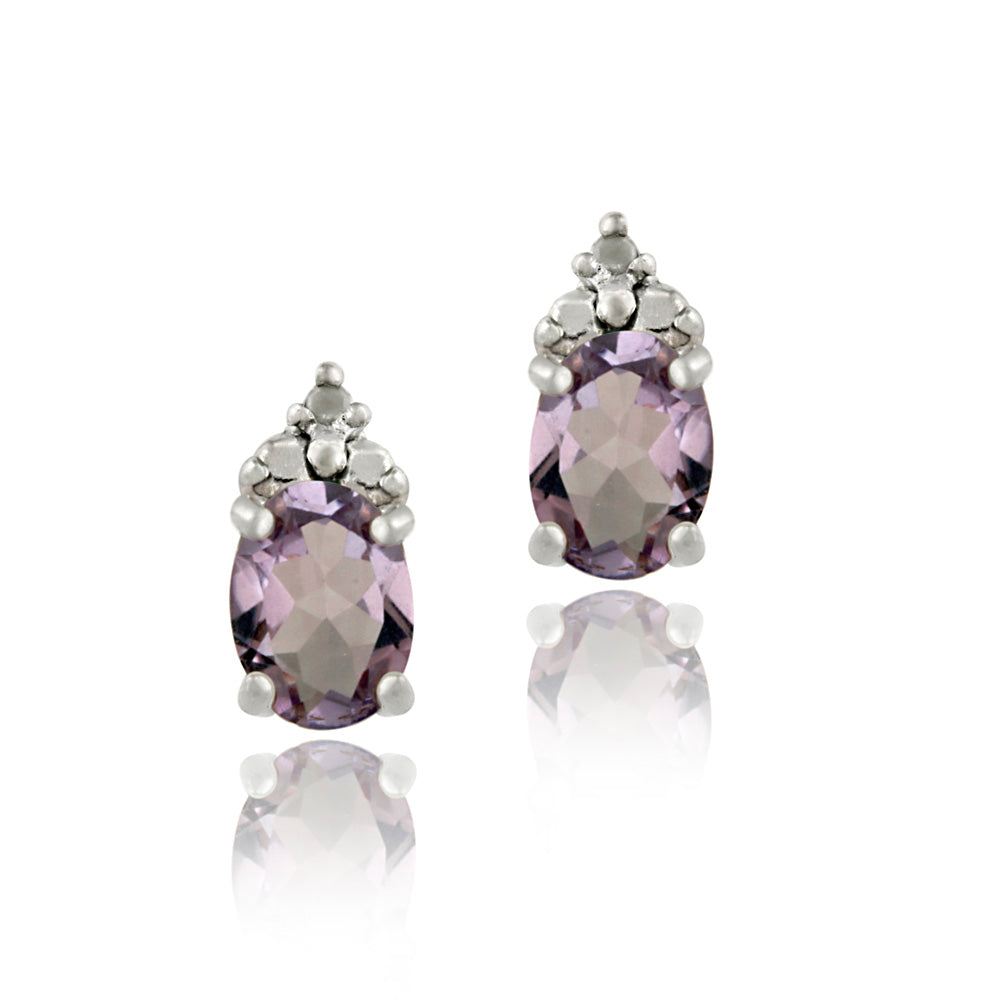 Sterling Silver 1.4ct Amethyst & Diamond Accent Oval Drop Stud Earrings