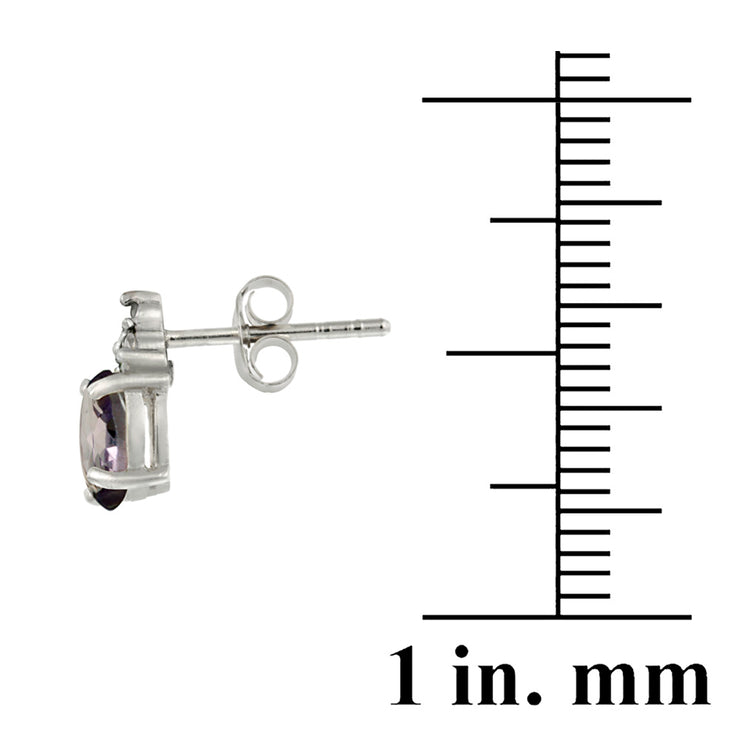 Sterling Silver 1.4ct Amethyst & Diamond Accent Oval Drop Stud Earrings