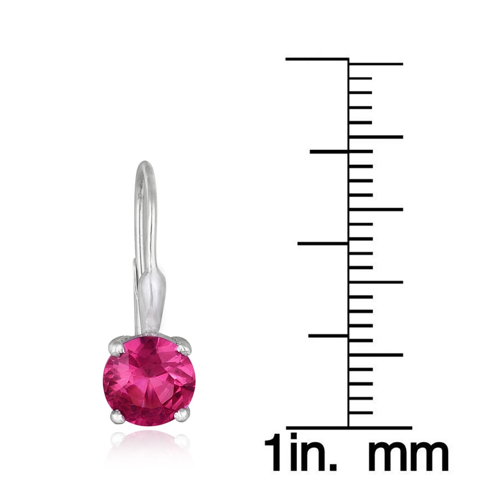 Sterling Silver 2.56ct Dark Pink CZ Leverback Earrings-3