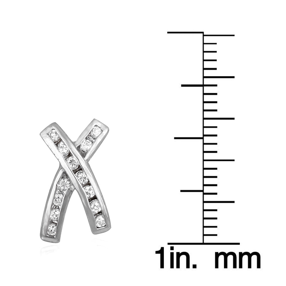 Sterling Silver Created Diamond cz X Earrings-3
