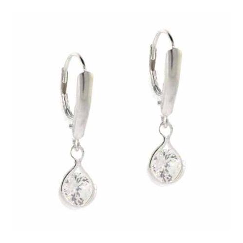 Sterling Silver CZ Dangle Leverback Earrings