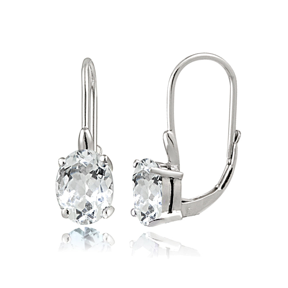 Sterling Silver 1Aquamarine 8x6mm Oval Leverback Earrings